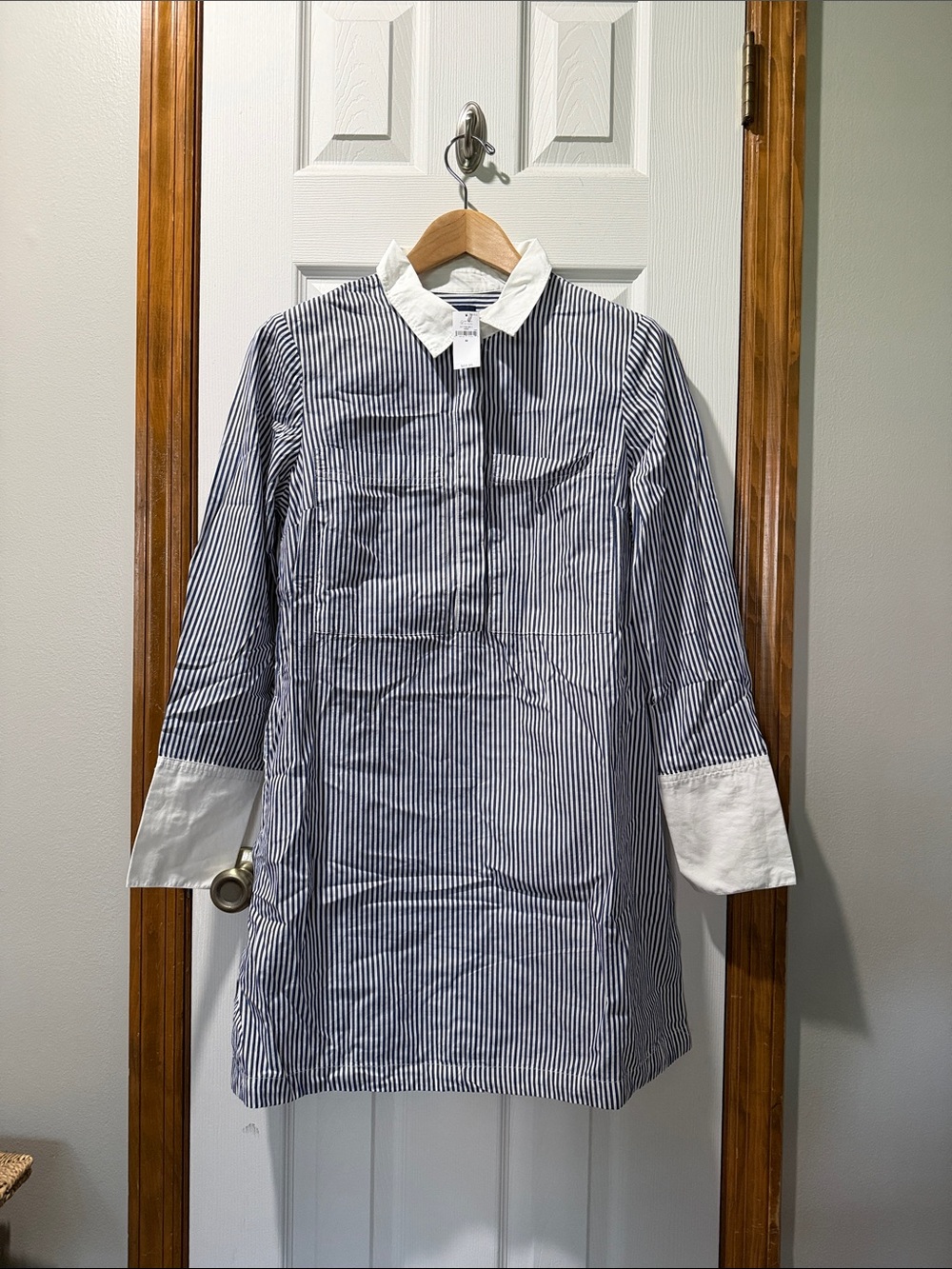 GAP Blue and White Striped Shift Dress with Contrast Collar